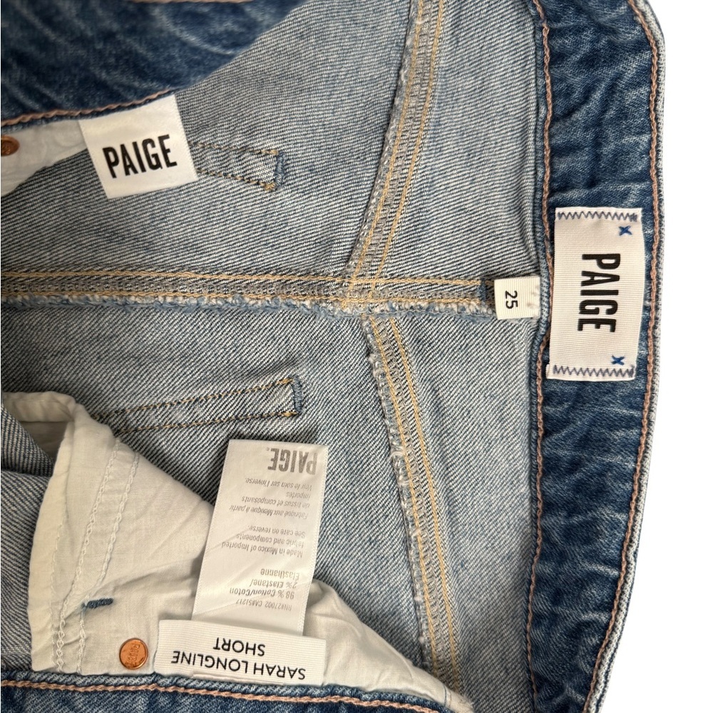 PAIGE Distressed Blue Jean Shorts - Picture 6 of 8